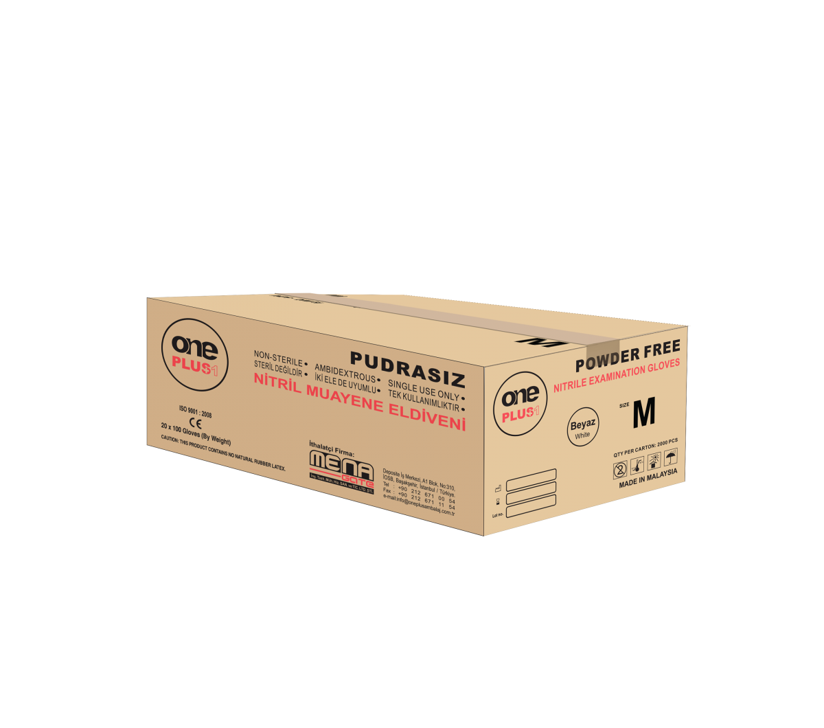 OnePlus Ambalaj Nitril Pudrasiz Muayene Eldiveni Siyah koli  (20 paket × 100'lü paket) M